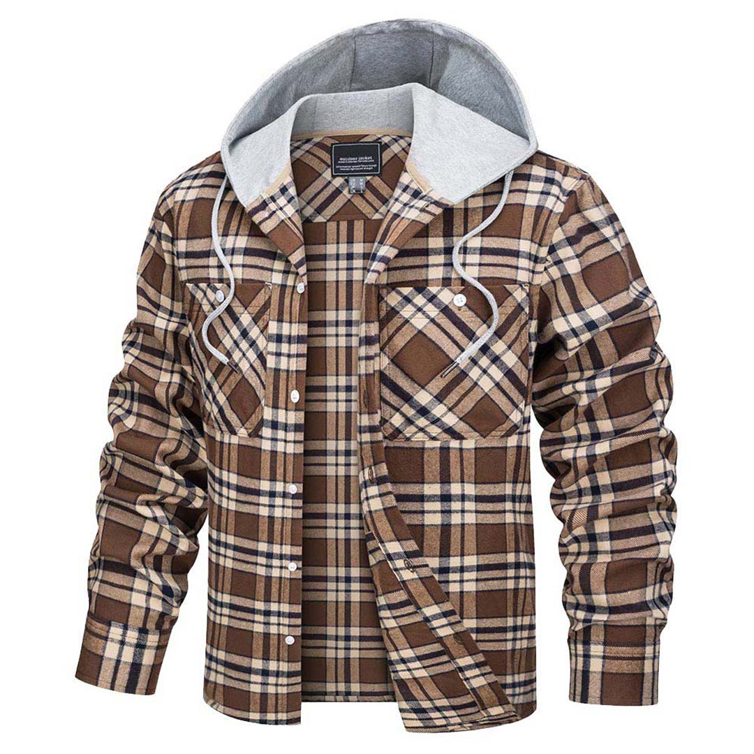 TACVASEN Brown Men's Buffalo Plaid Hooded Casual Shirt Jacket