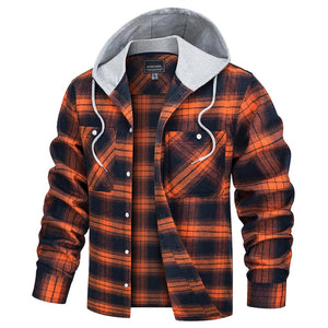 TACVASEN Orange Men's Buffalo Plaid Hooded Casual Shirt Jacket