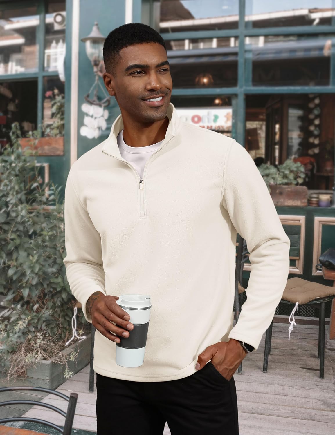 TACVASEN Beige Men's Pullover Workout Fleece 1/4 Zip Uncw Vintage Sweatshirts
