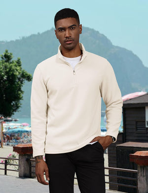 TACVASEN Beige Men's Pullover Workout Fleece 1/4 Zip Uncw Vintage Sweatshirts