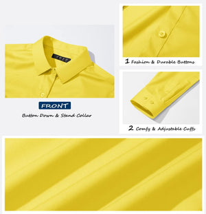TACVASEN Yellow Women's Collared Dress Shirt Casual Office Wear Blouse
