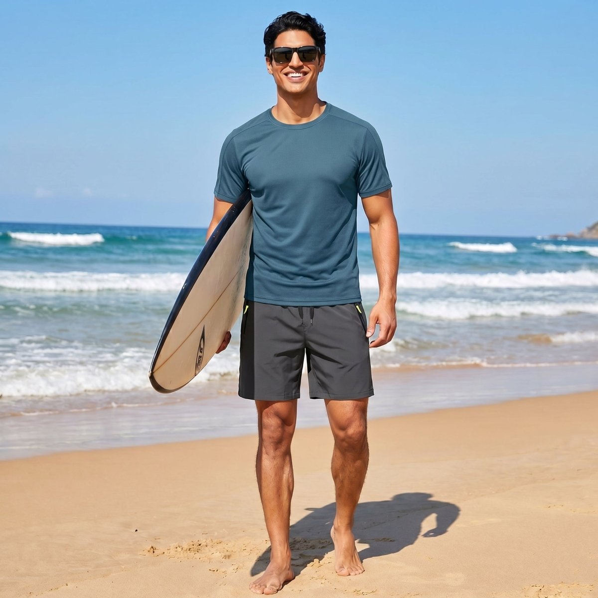 TACVASEN Hazy Blue Athletic Performance Tee with Tailored Fit Sleeves