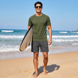 TACVASEN Army Green Athletic Performance Tee with Tailored Fit Sleeves