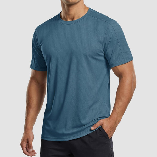 TACVASEN Hazy Blue Athletic Performance Tee with Tailored Fit Sleeves