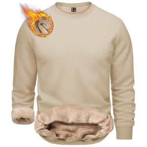 TACVASEN Light Khaki Men's Sherpa Lined Sweatshirt Warm Heavyweight Fleece Pullover