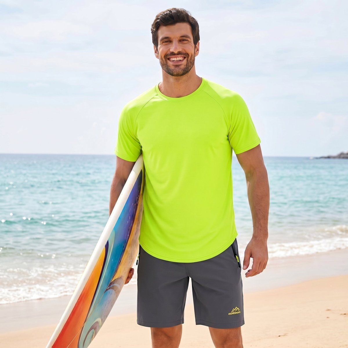 TACVASEN Fluorescent Green Curved Hem Fashion UPF50+ Quick - Drying Protective Shirt