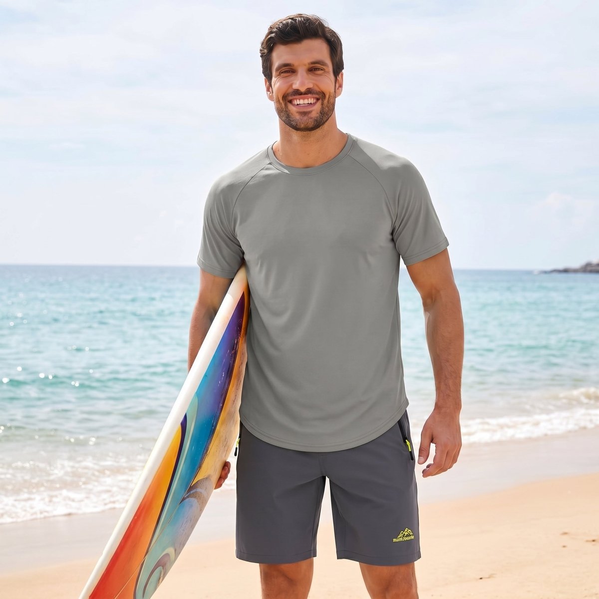 TACVASEN Light Grey Curved Hem Fashion UPF50+ Quick - Drying Protective Shirt