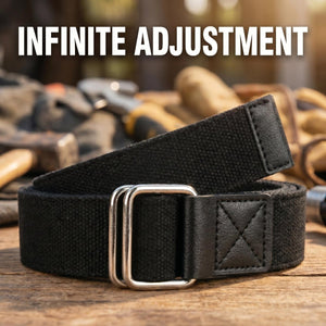 TACVASEN Black Double - Loop Buckle Canvas Leather Belt