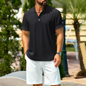 TACVASEN Black Henley Casual Lightweight Beach Shirts
