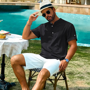 TACVASEN Black Henley Casual Lightweight Beach Shirts