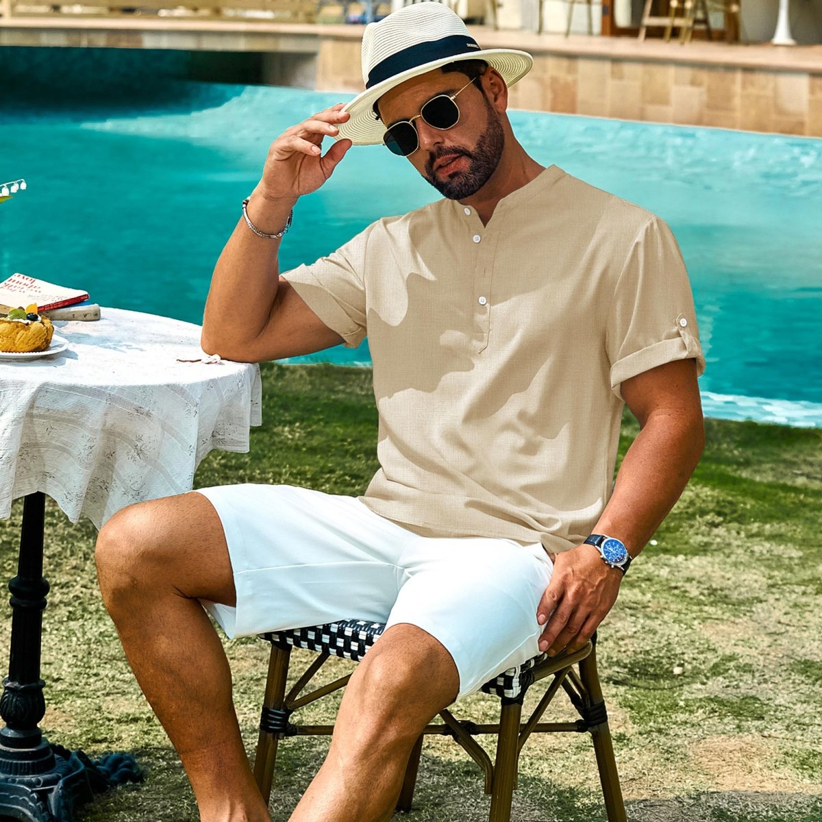 TACVASEN Light khaki Henley Casual Lightweight Beach Shirts
