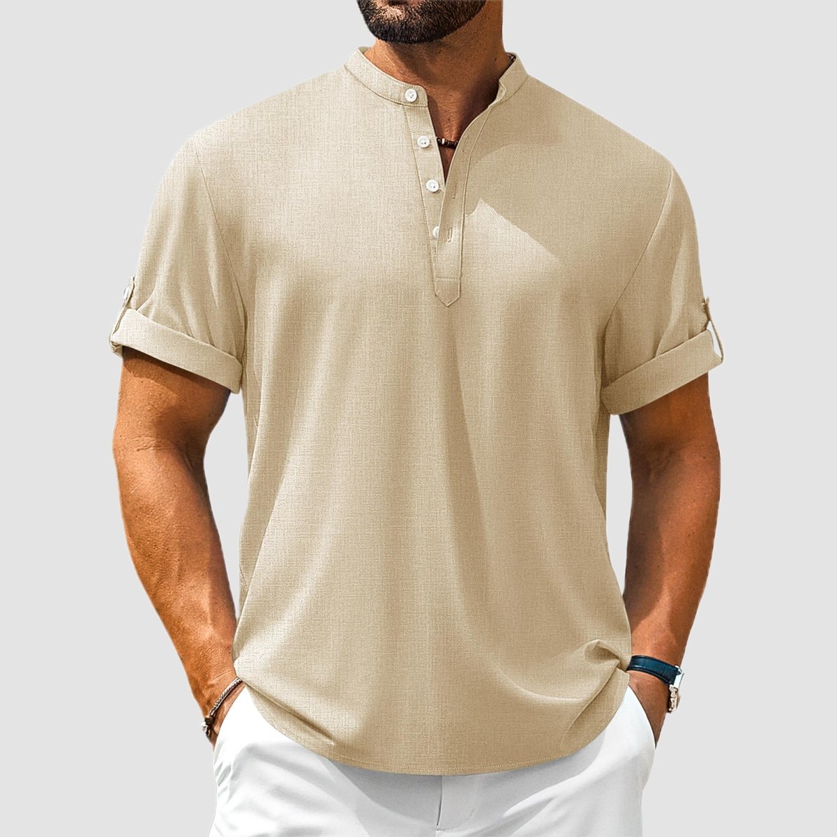 TACVASEN Light khaki Henley Casual Lightweight Beach Shirts