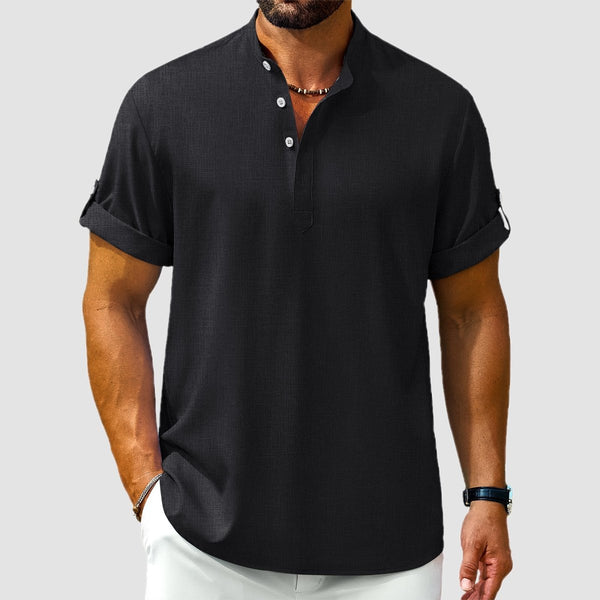 TACVASEN Black Henley Casual Lightweight Beach Shirts