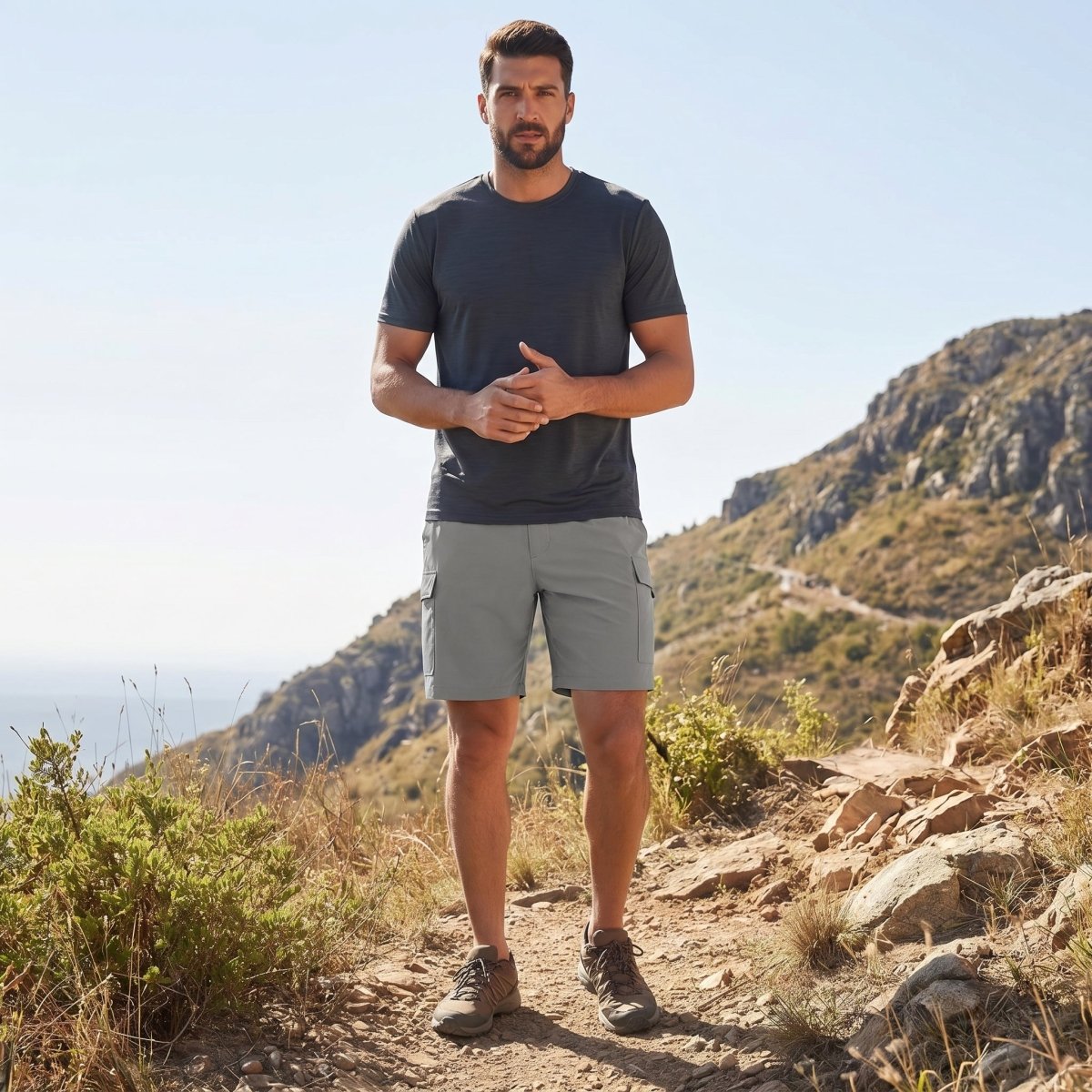 TACVASEN Medium Grey Hiking Shorts Zippered Pockets