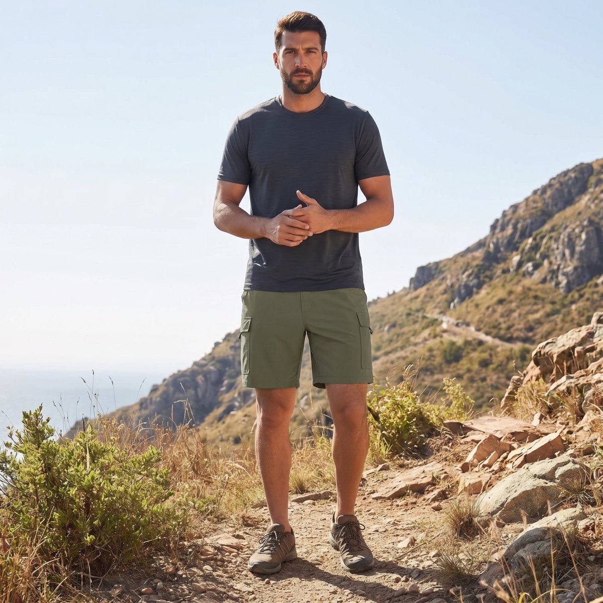 TACVASEN Army Green Hiking Shorts Zippered Pockets