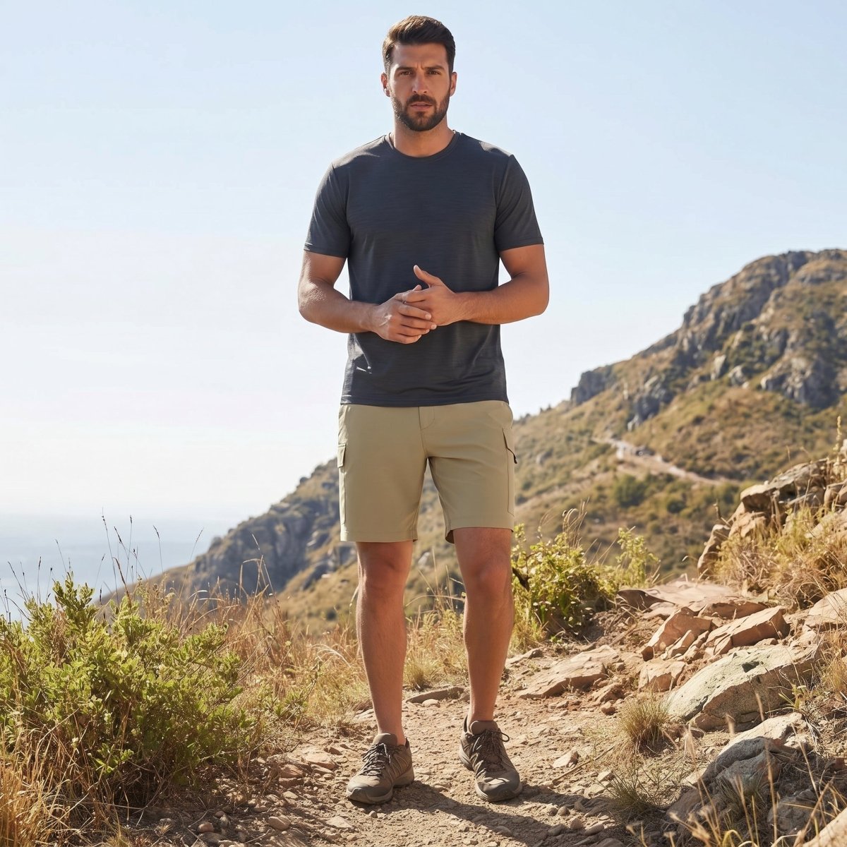 TACVASEN Khaki Hiking Shorts Zippered Pockets