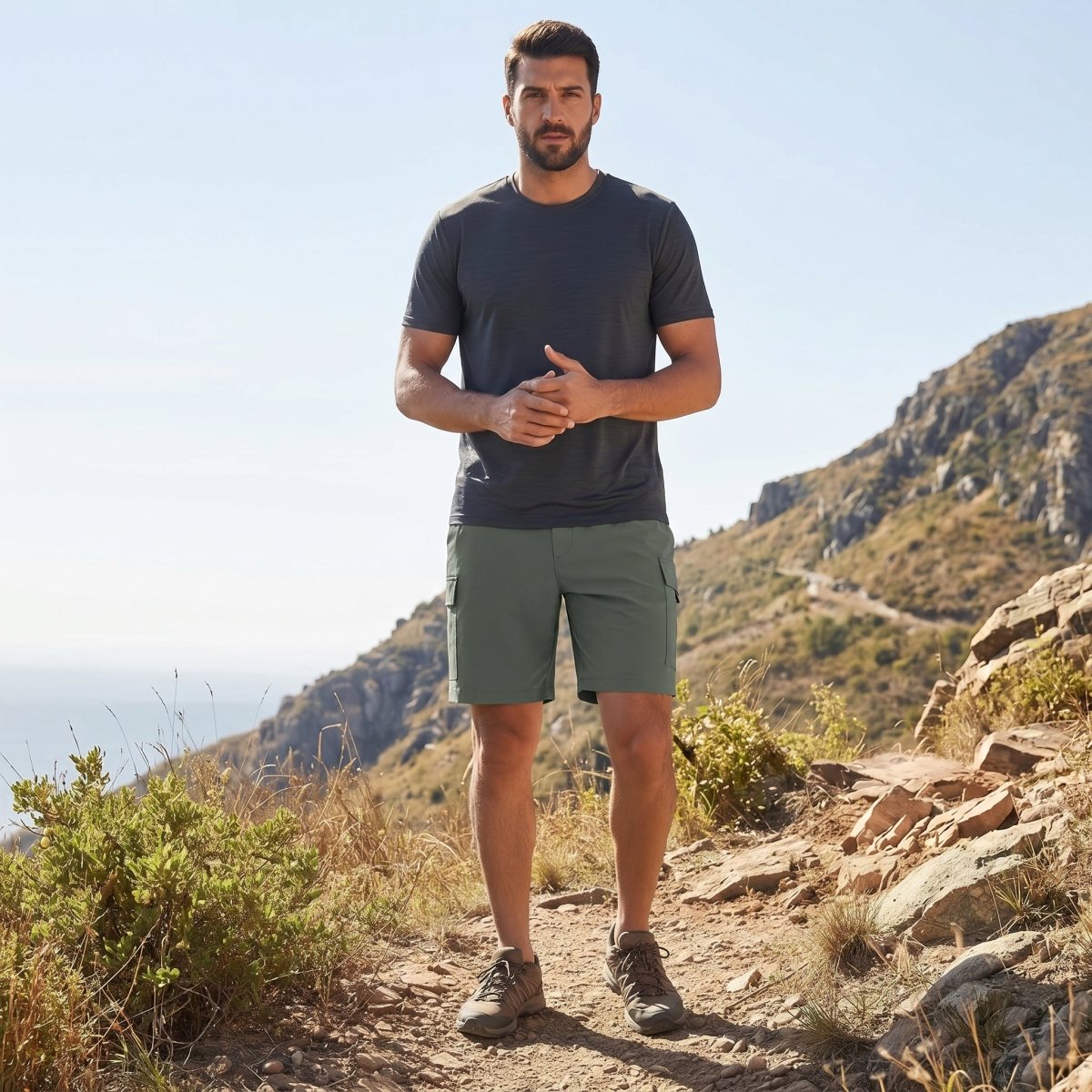 TACVASEN Dark Grayish Green Hiking Shorts Zippered Pockets