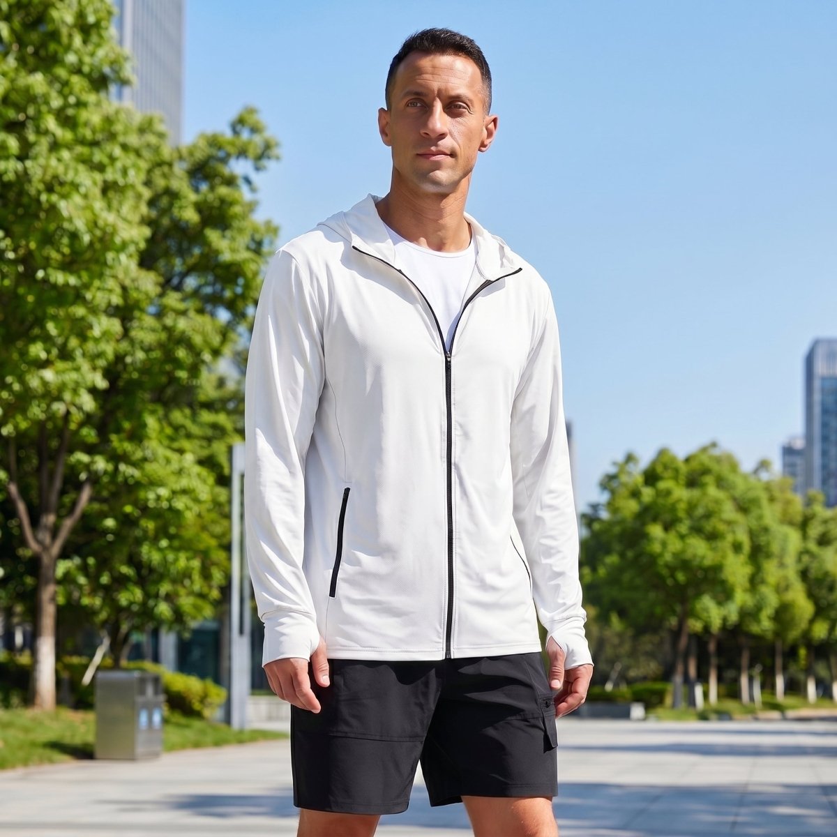 TACVASEN White Hoodie Lightweight Breathable Quick Dry UV Protection Outdoor Coat