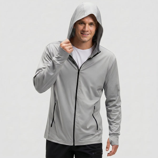 TACVASEN Light Grey Hoodie Lightweight Breathable Quick Dry UV Protection Outdoor Coat