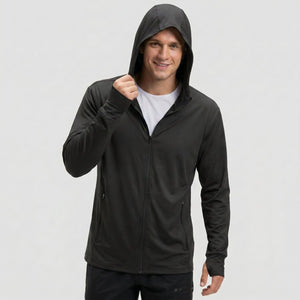 TACVASEN Black Hoodie Lightweight Breathable Quick Dry UV Protection Outdoor Coat