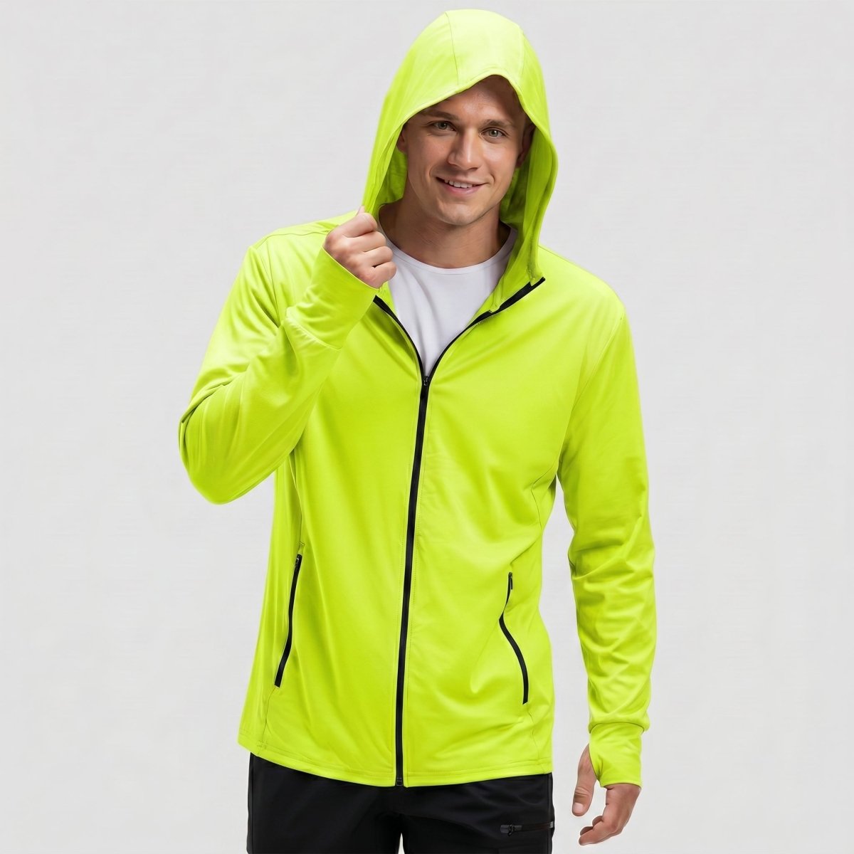 TACVASEN Fluorescent Green Hoodie Lightweight Breathable Quick Dry UV Protection Outdoor Coat