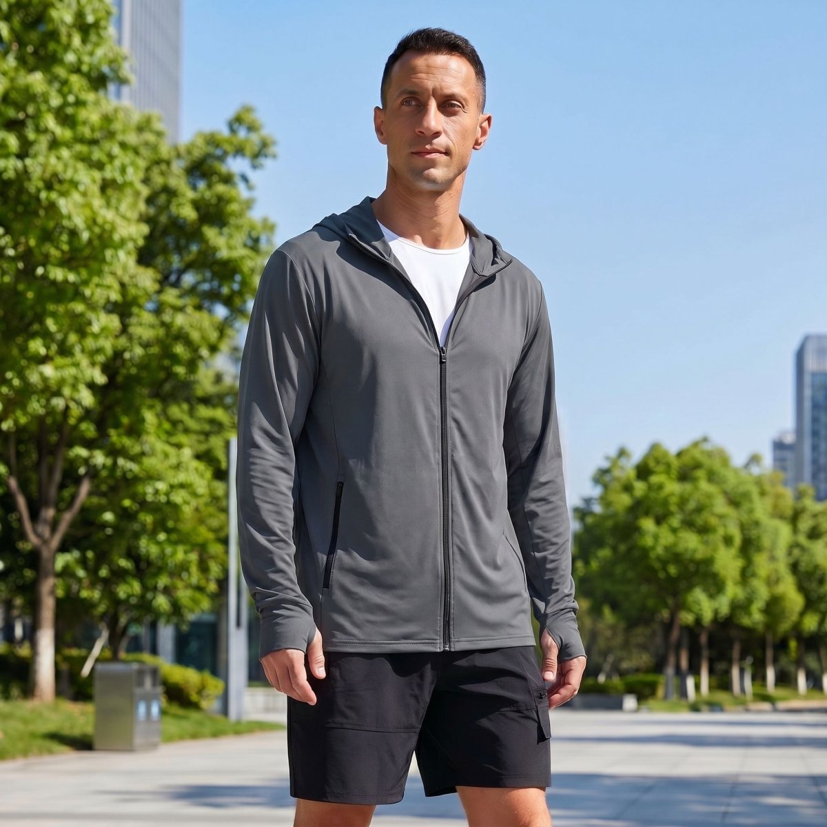 TACVASEN Dark Grey Hoodie Lightweight Breathable Quick Dry UV Protection Outdoor Coat