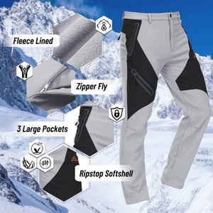 TACVASEN Light Grey Insulated Fleece Lined Winter Hiking Pants
