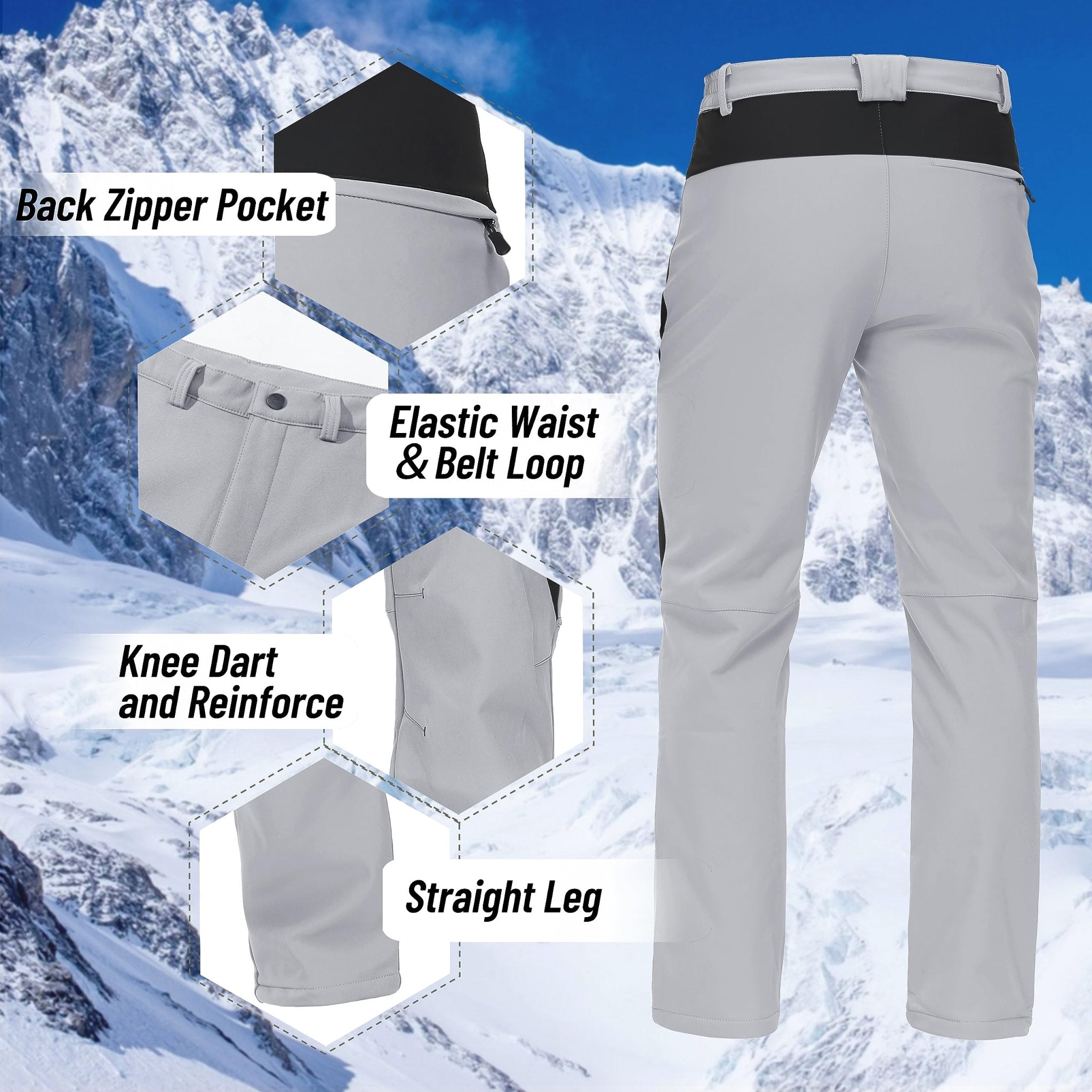 TACVASEN Light Grey Insulated Fleece Lined Winter Hiking Pants