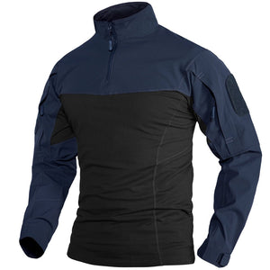 TACVASEN Navy Black Ligthweight Quarter Zip Military T-Shirt