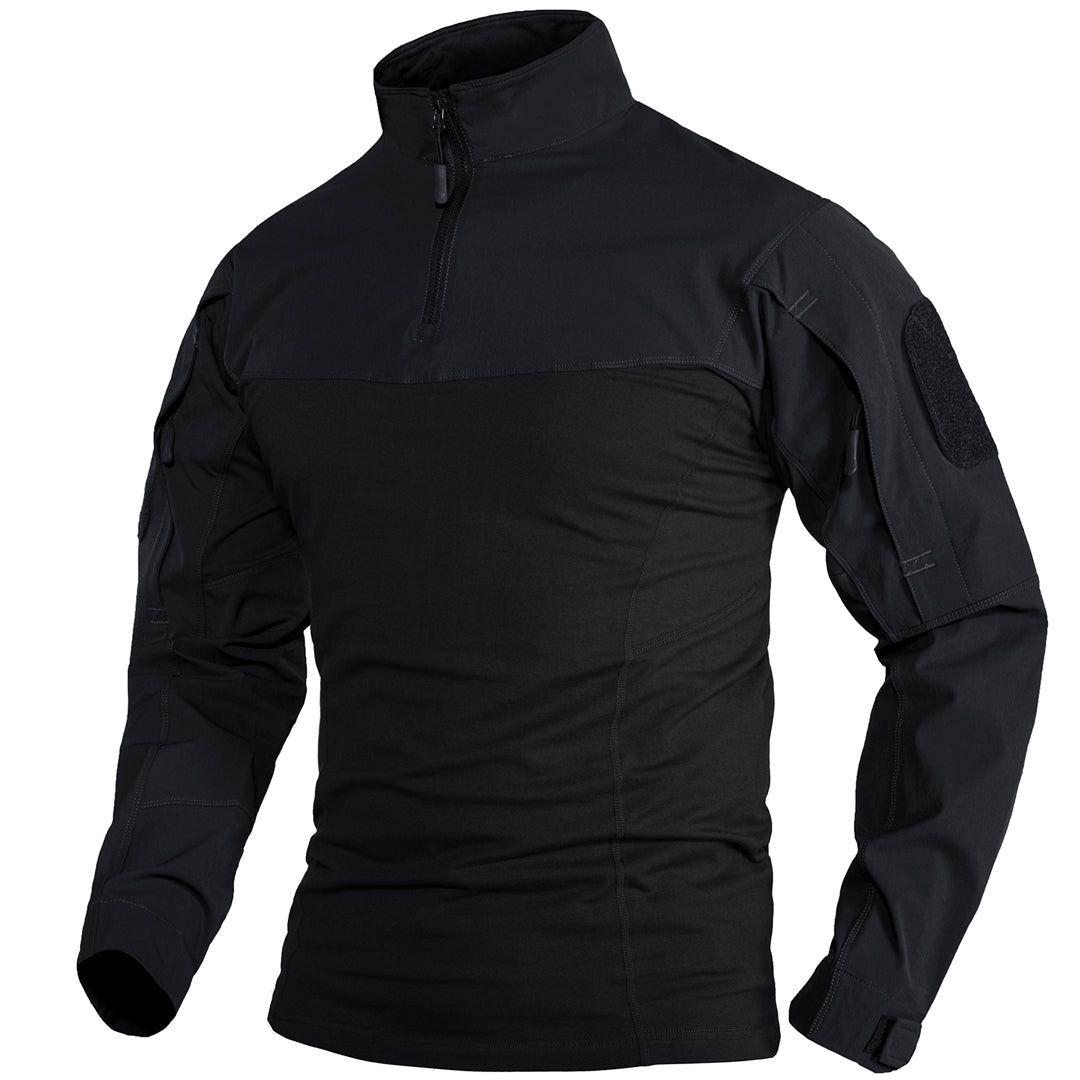 TACVASEN Black Ligthweight Quarter Zip Military T-Shirt