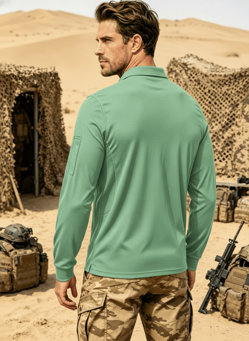TACVASEN Mint Green Long Sleeve Quick Dry Tactical Performance Polo Shirt