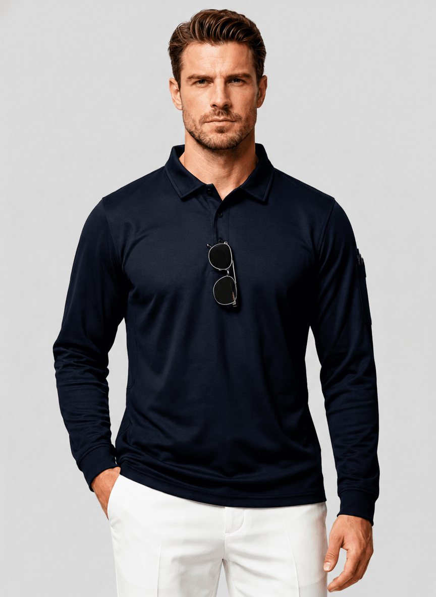 TACVASEN Navy Long Sleeve Quick Dry Tactical Performance Polo Shirt