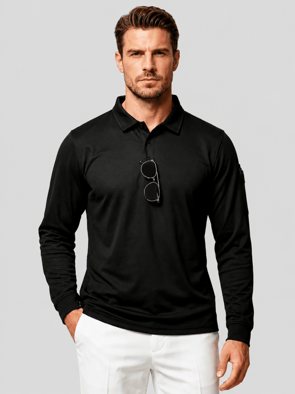 TACVASEN Black Long Sleeve Quick Dry Tactical Performance Polo Shirt