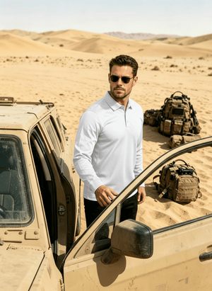 TACVASEN White Long Sleeve Quick Dry Tactical Performance Polo Shirt