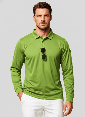 TACVASEN Yellow Green Long Sleeve Quick Dry Tactical Performance Polo Shirt