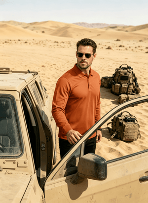 TACVASEN Orange Long Sleeve Quick Dry Tactical Performance Polo Shirt