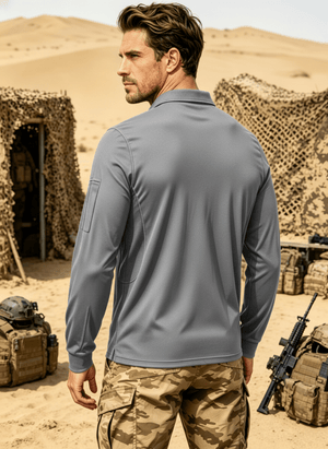 TACVASEN Light Grey Long Sleeve Quick Dry Tactical Performance Polo Shirt