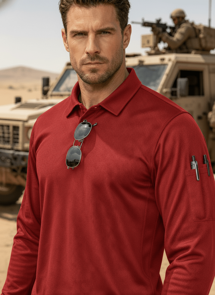TACVASEN Tomato Long Sleeve Quick Dry Tactical Performance Polo Shirt