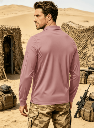 TACVASEN Greyish Pink Long Sleeve Quick Dry Tactical Performance Polo Shirt