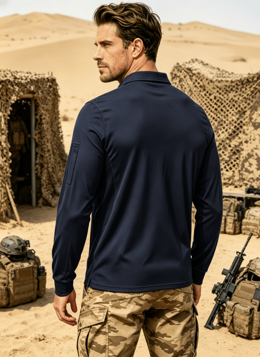 TACVASEN Navy Long Sleeve Quick Dry Tactical Performance Polo Shirt