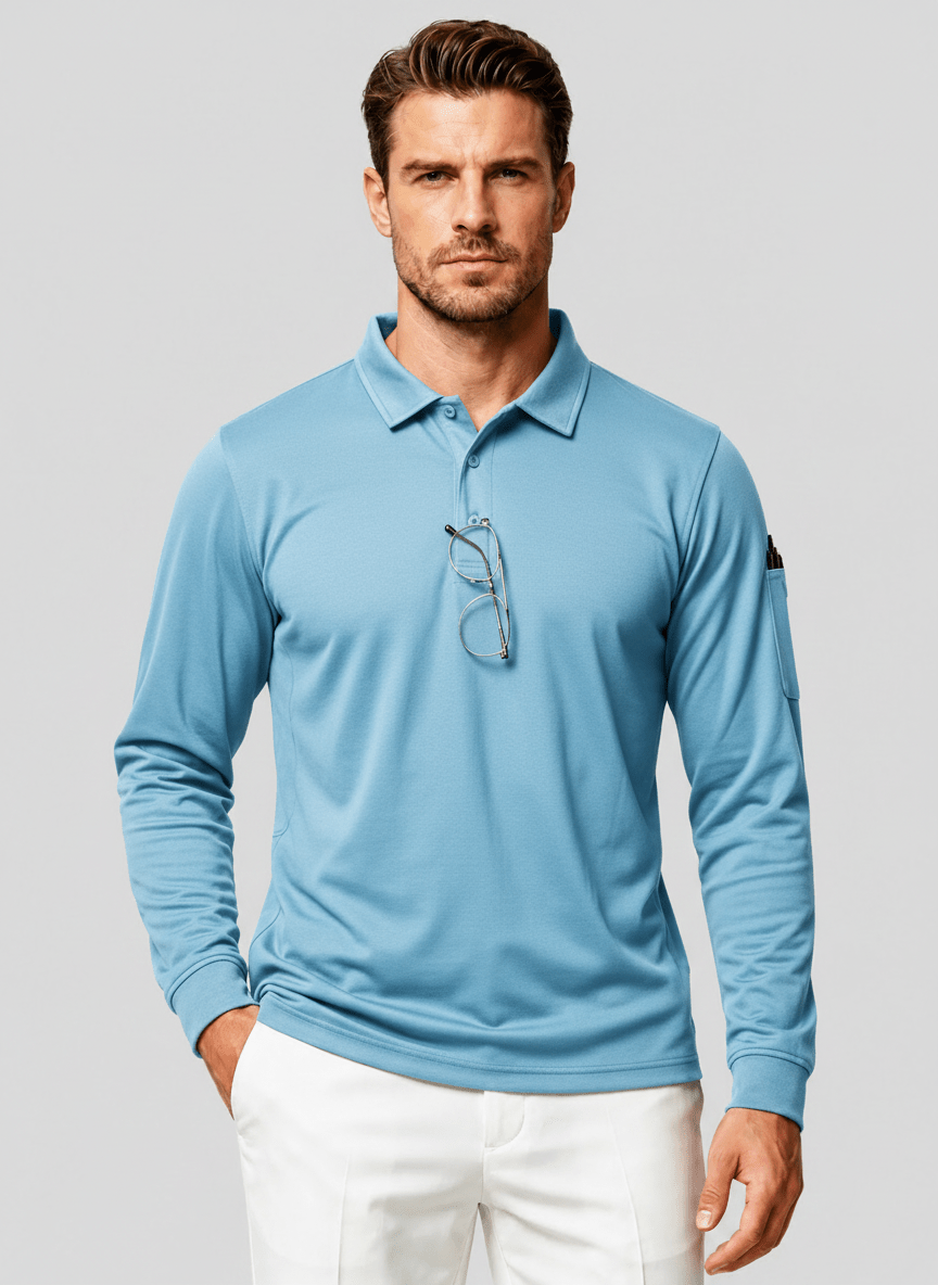 TACVASEN Sky Blue Long Sleeve Quick Dry Tactical Performance Polo Shirt