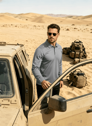 TACVASEN Light Grey Long Sleeve Quick Dry Tactical Performance Polo Shirt
