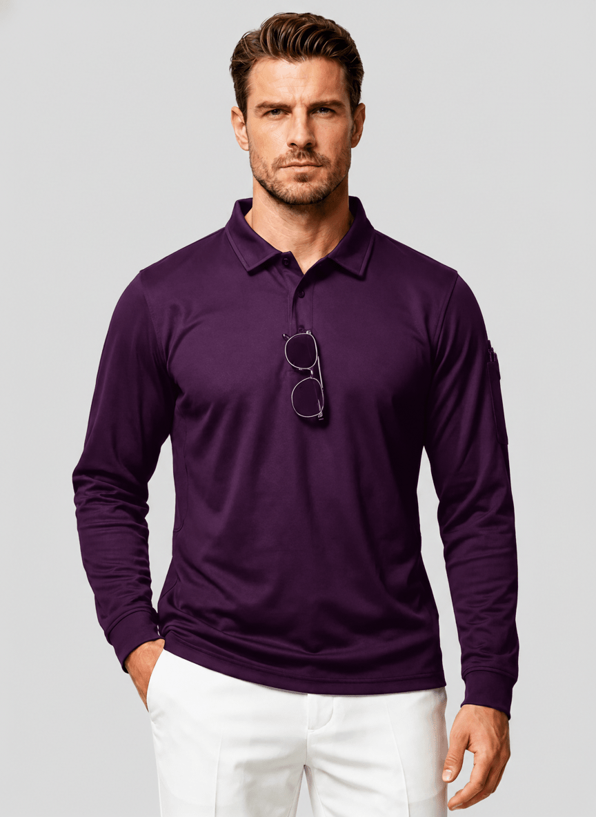 TACVASEN Purple Long Sleeve Quick Dry Tactical Performance Polo Shirt