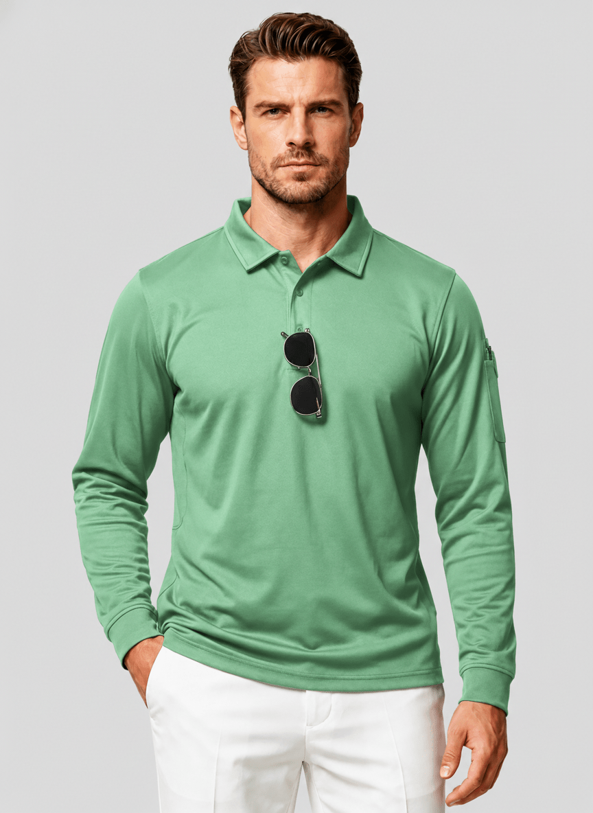 TACVASEN Mint Green Long Sleeve Quick Dry Tactical Performance Polo Shirt