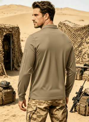 TACVASEN Coyote Brown Long Sleeve Quick Dry Tactical Performance Polo Shirt