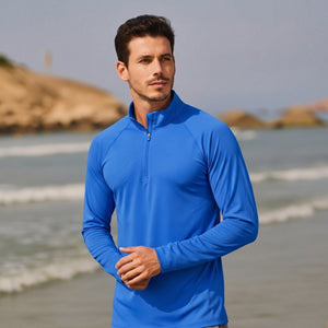 TACVASEN Sapphire Blue Long Sleeve Sun Shirt UPF 50+ Zip Fishing Running Rashguard