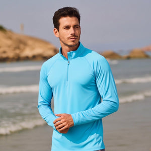 TACVASEN Light Blue Long Sleeve Sun Shirt UPF 50+ Zip Fishing Running Rashguard