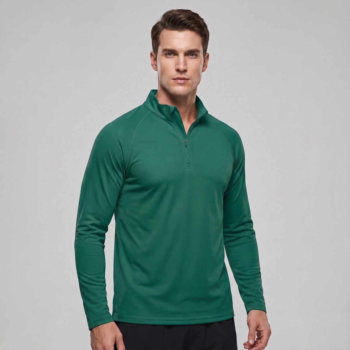 TACVASEN Emerald Green Long Sleeve Sun Shirt UPF 50+ Zip Fishing Running Rashguard