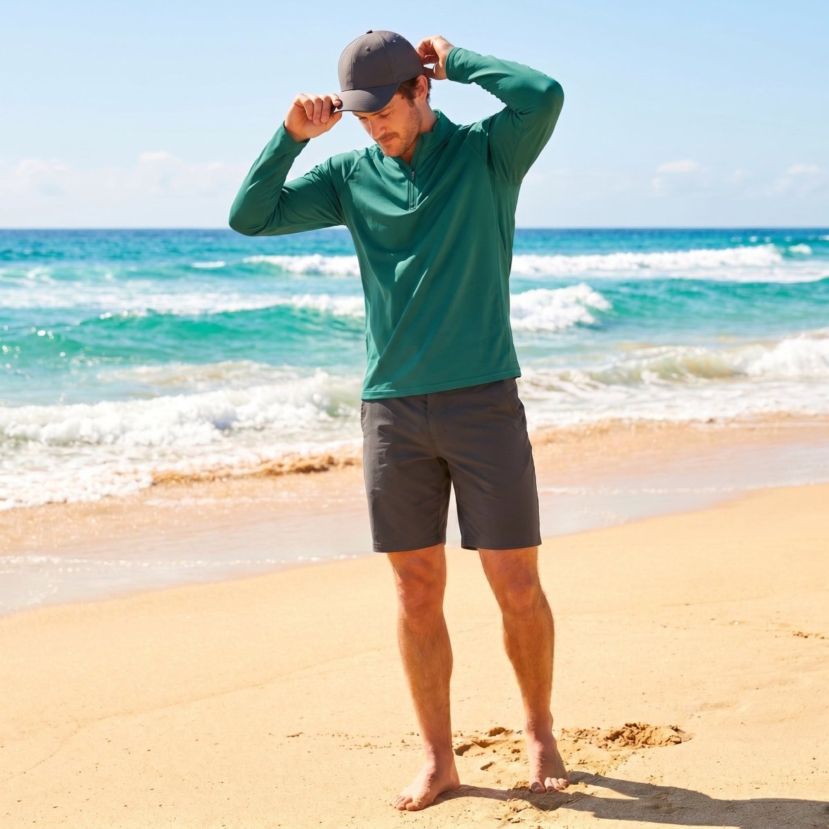 TACVASEN Emerald Green Long Sleeve Sun Shirt UPF 50+ Zip Fishing Running Rashguard