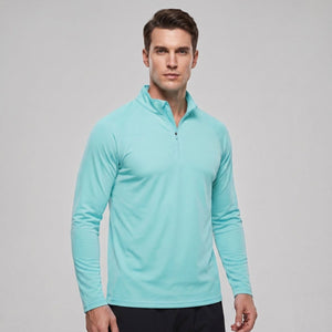 TACVASEN Lake Blue Long Sleeve Sun Shirt UPF 50+ Zip Fishing Running Rashguard